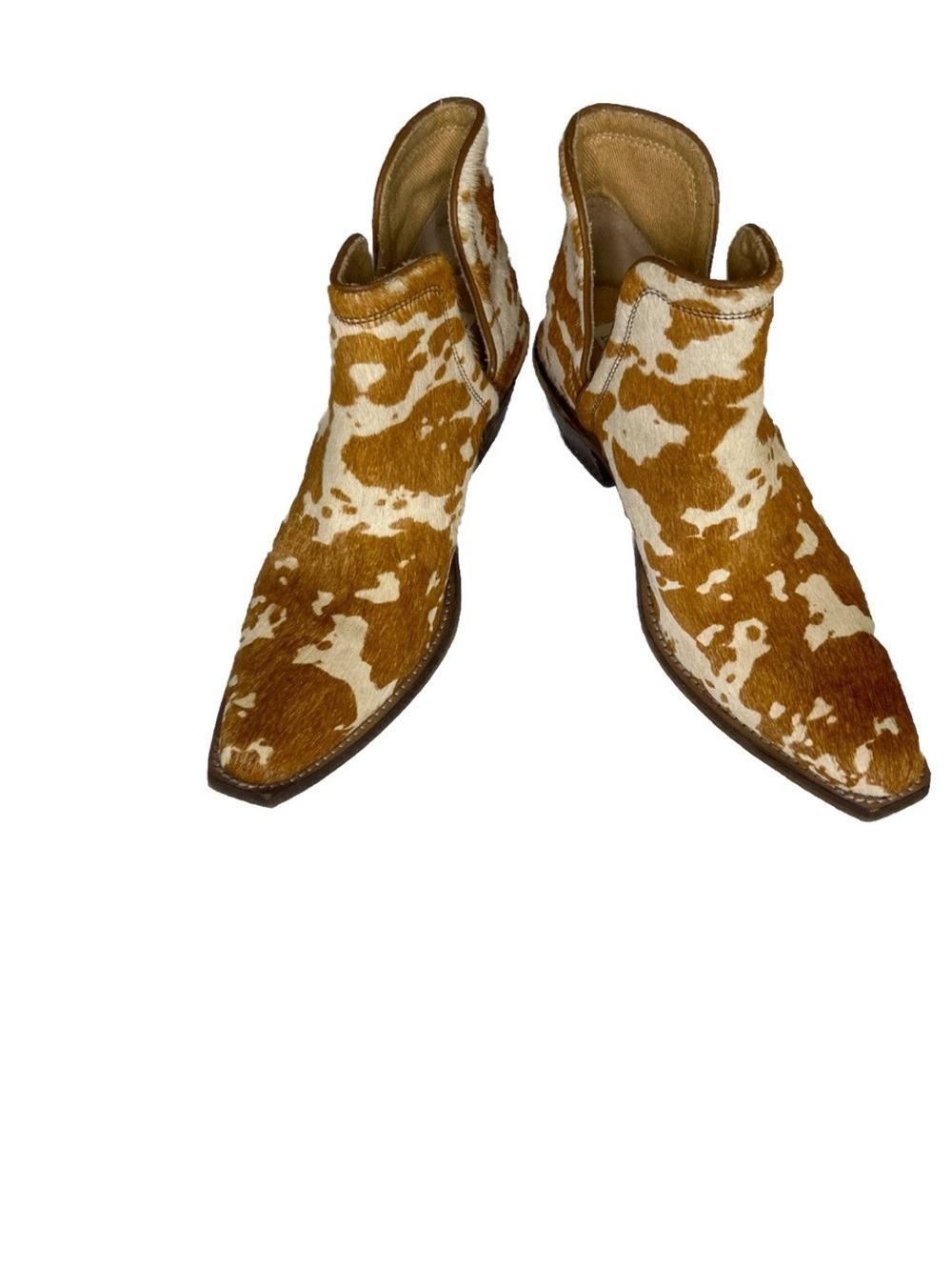 MYRA BAG Cow Hair On Hide Leather Ankle Cowboy Boots Women’s 9 White & Brown - Picture 4 of 16
